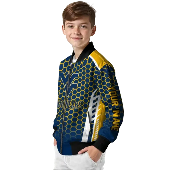 personalized west virginia mountaineers hexagon grid blue bomber jacket trendy