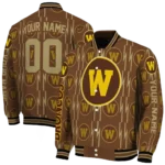 personalized western michigan broncos bolt stripe brown varsity jacket best selling.webp