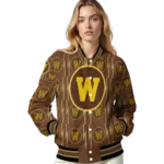 personalized western michigan broncos bolt stripe brown varsity jacket best selling.webp
