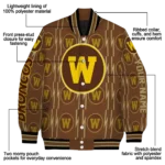 personalized western michigan broncos bolt stripe brown varsity jacket best selling.webp