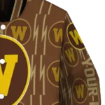 personalized western michigan broncos bolt stripe brown varsity jacket best selling.webp