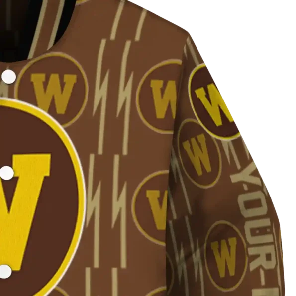 personalized western michigan broncos bolt stripe brown varsity jacket premium grade.webp