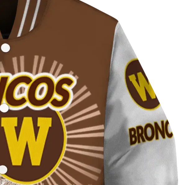 personalized western michigan broncos ferris arena brown white varsity jacket premium grade.webp
