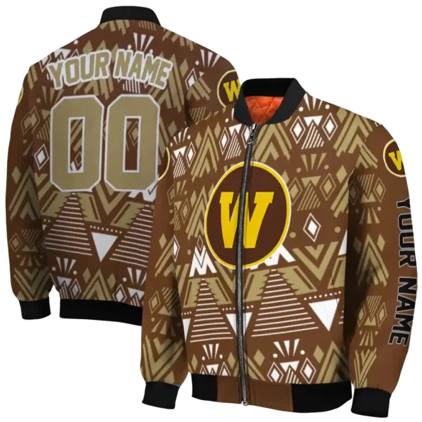 personalized western michigan broncos pyramid shapes brown bomber jacket fashion forward