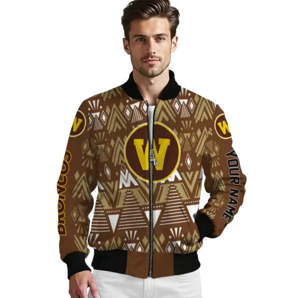 personalized western michigan broncos pyramid shapes brown bomber jacket high quality