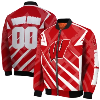 personalized wisconsin badgers chevron angles red bomber jacket fashion forward
