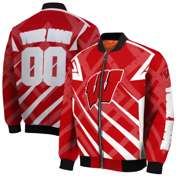 personalized wisconsin badgers chevron angles red bomber jacket fashion forward