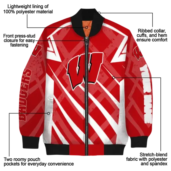 personalized wisconsin badgers chevron angles red bomber jacket new arrival