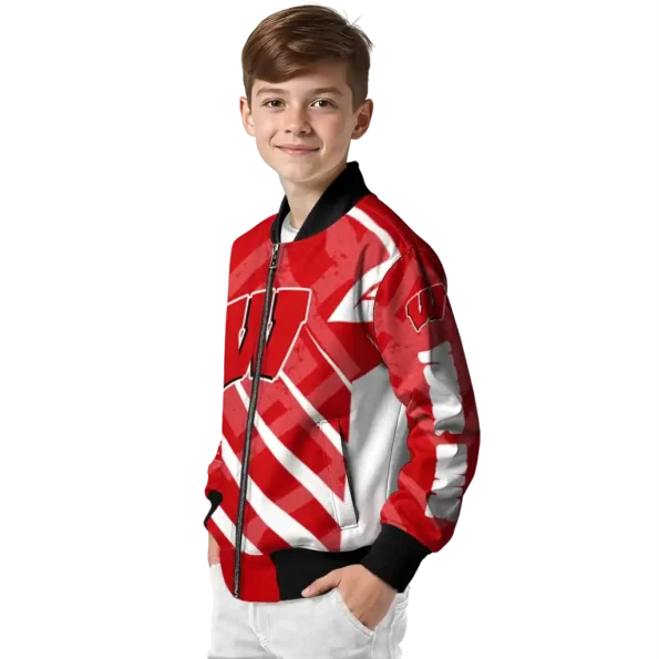 personalized wisconsin badgers chevron angles red bomber jacket trendy