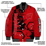 personalized wisconsin badgers hexagon cluster red black varsity jacket best selling.webp