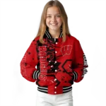 personalized wisconsin badgers hexagon cluster red black varsity jacket best selling.webp