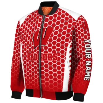 personalized wisconsin badgers hexagon grid red bomber jacket best selling