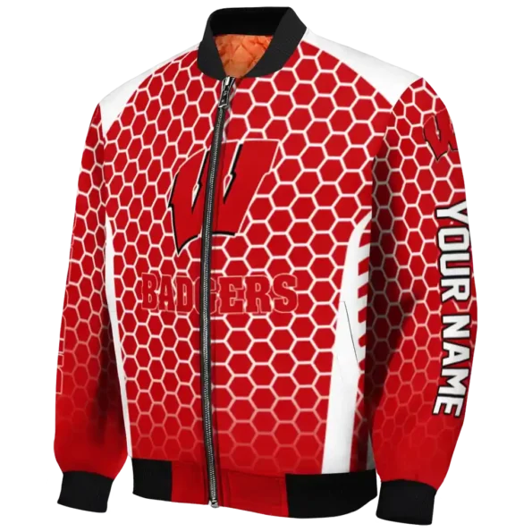 personalized wisconsin badgers hexagon grid red bomber jacket best selling
