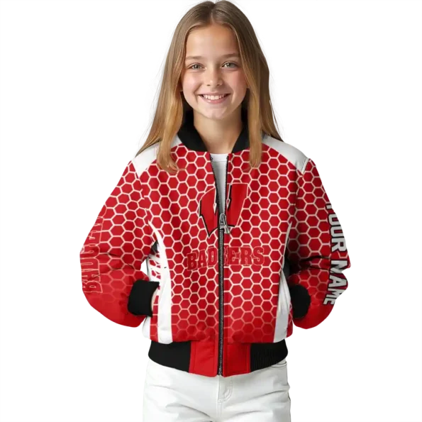 personalized wisconsin badgers hexagon grid red bomber jacket top rated