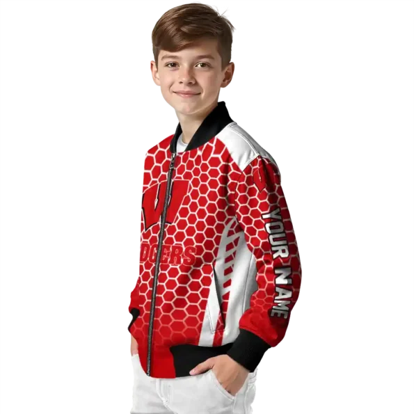 personalized wisconsin badgers hexagon grid red bomber jacket trendy