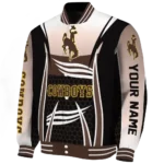 personalized wyoming cowboys mesh effect brown black varsity jacket best selling.webp
