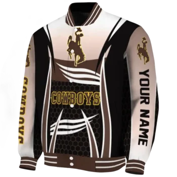 personalized wyoming cowboys mesh effect brown black varsity jacket best selling.webp