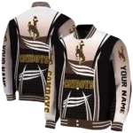 personalized wyoming cowboys mesh effect brown black varsity jacket best selling.webp