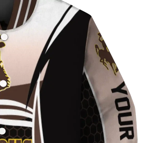 personalized wyoming cowboys mesh effect brown black varsity jacket premium grade.webp