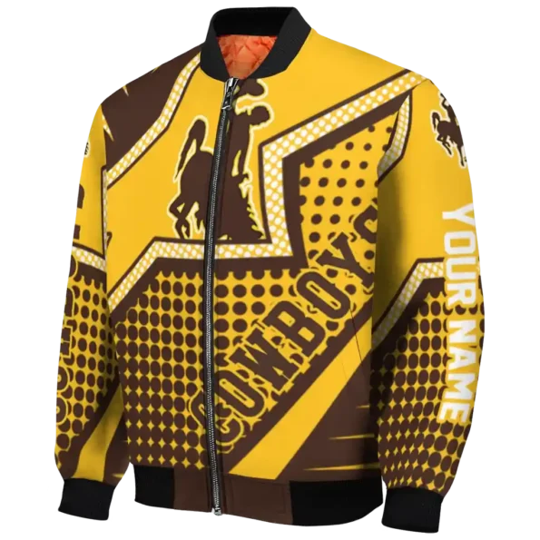 personalized wyoming cowboys star burst brown bomber jacket best selling