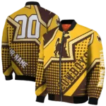 personalized wyoming cowboys star burst brown bomber jacket best selling
