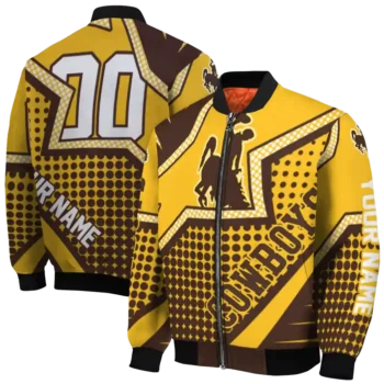 personalized wyoming cowboys star burst brown bomber jacket fashion forward