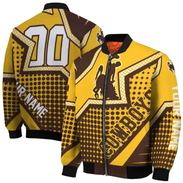 personalized wyoming cowboys star burst brown bomber jacket fashion forward
