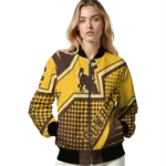 personalized wyoming cowboys star burst brown bomber jacket best selling