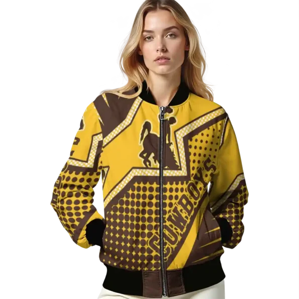 personalized wyoming cowboys star burst brown bomber jacket latest model