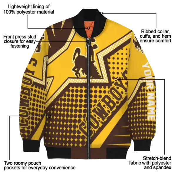 personalized wyoming cowboys star burst brown bomber jacket new arrival