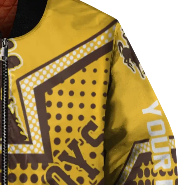 personalized wyoming cowboys star burst brown bomber jacket premium grade