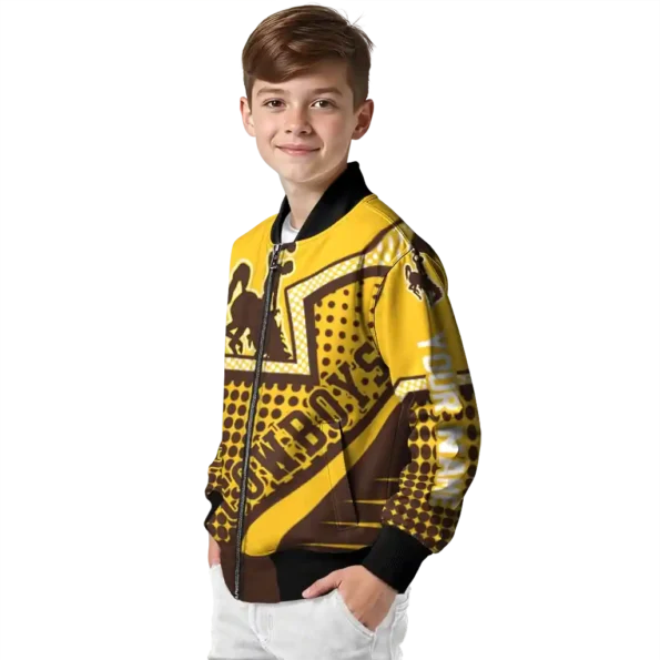personalized wyoming cowboys star burst brown bomber jacket trendy