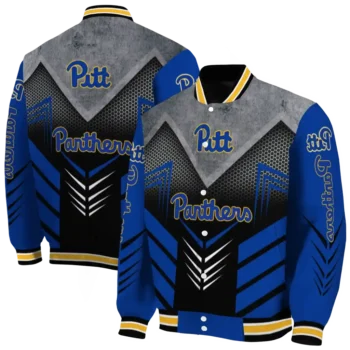 pittsburgh panthers arrow layer royal blue black varsity jacket fashion forward.webp