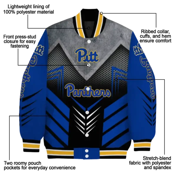 pittsburgh panthers arrow layer royal blue black varsity jacket new arrival.webp