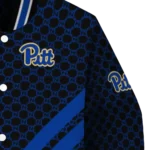pittsburgh panthers triple side stripes royal blue black varsity jacket best selling.webp