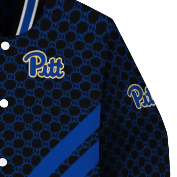 pittsburgh panthers triple side stripes royal blue black varsity jacket premium grade.webp