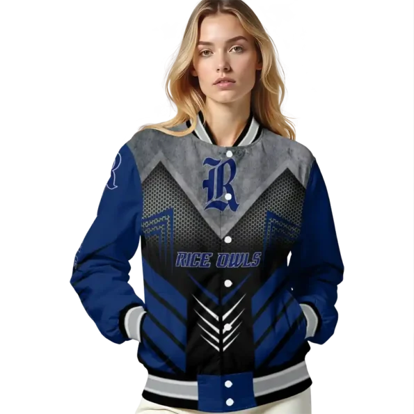 rice owls arrow layer navy blue black varsity jacket latest model.webp