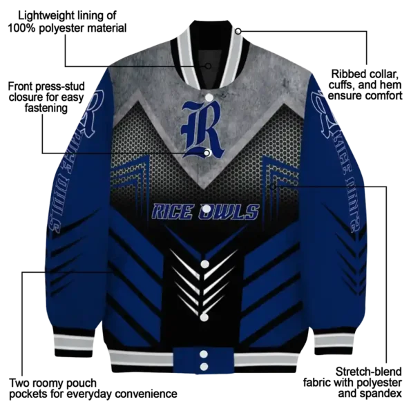 rice owls arrow layer navy blue black varsity jacket new arrival.webp