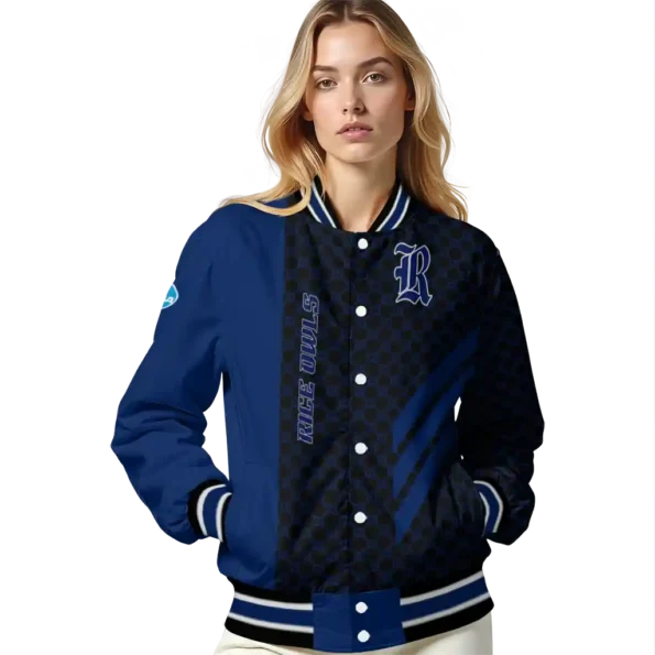 rice owls triple side stripes navy blue black varsity jacket latest model.webp