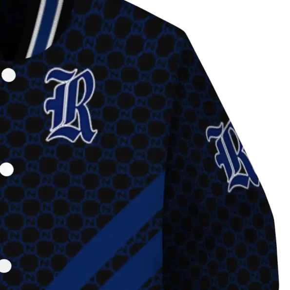 rice owls triple side stripes navy blue black varsity jacket premium grade.webp