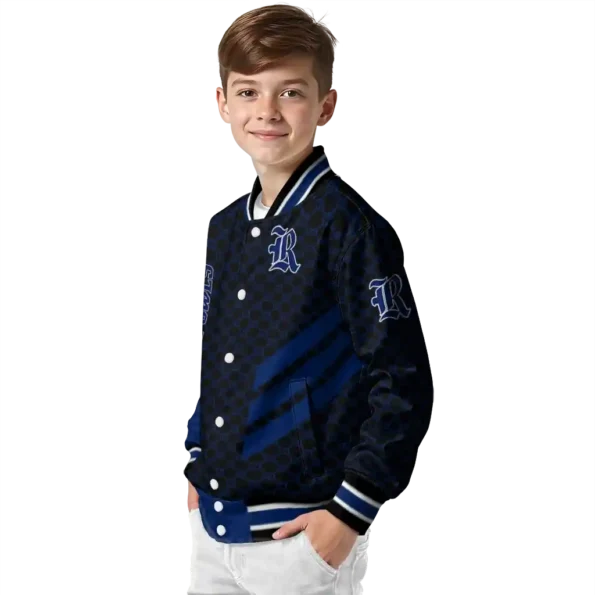 rice owls triple side stripes navy blue black varsity jacket trendy.webp