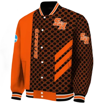 sam houston bearkats triple side stripes orange black varsity jacket best selling.webp
