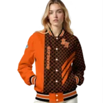 sam houston bearkats triple side stripes orange black varsity jacket best selling.webp