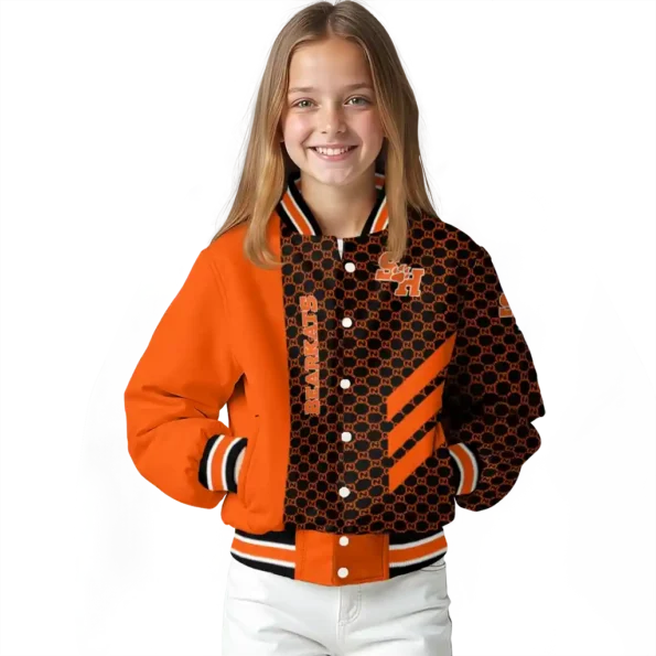 sam houston bearkats triple side stripes orange black varsity jacket top rated.webp