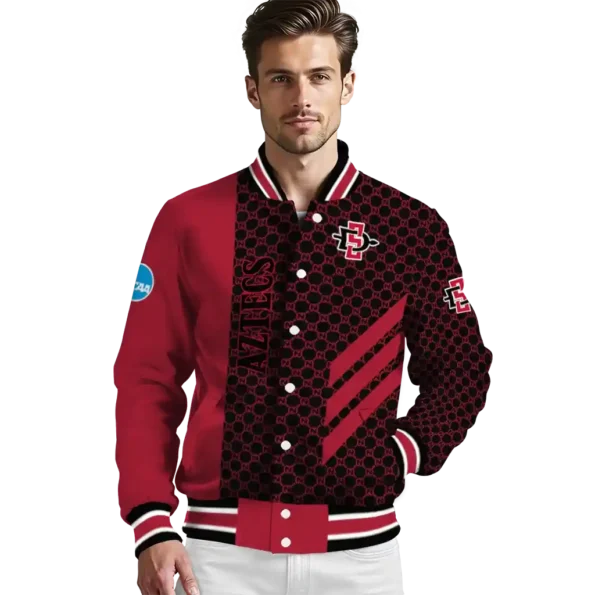 san diego state aztecs triple side stripes red black varsity jacket high quality.webp