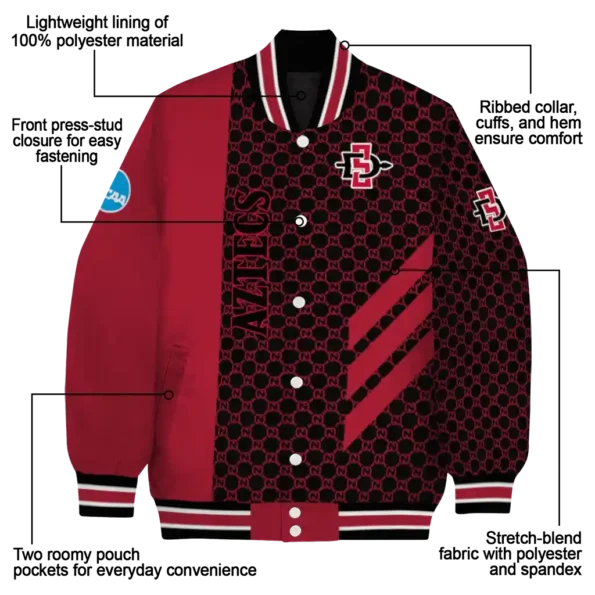 san diego state aztecs triple side stripes red black varsity jacket new arrival.webp