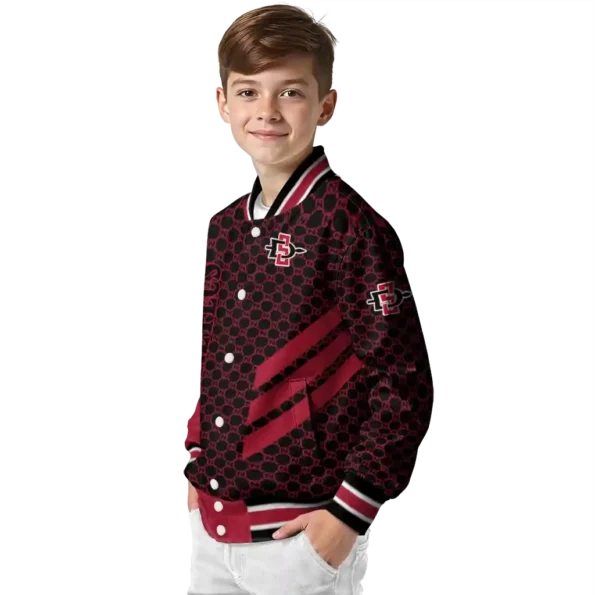 san diego state aztecs triple side stripes red black varsity jacket trendy.webp