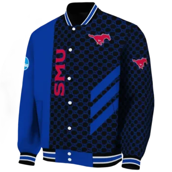 smu mustangs triple side stripes blue black varsity jacket best selling.webp