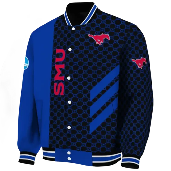 smu mustangs triple side stripes blue black varsity jacket best selling.webp