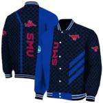 smu mustangs triple side stripes blue black varsity jacket best selling.webp